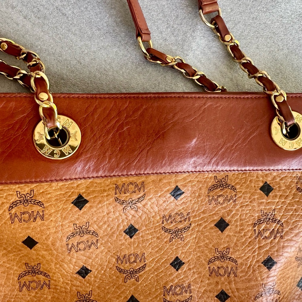 MCM Vicetos Cognac Chain Shoulder Tote Bag - Picture 6 of 16